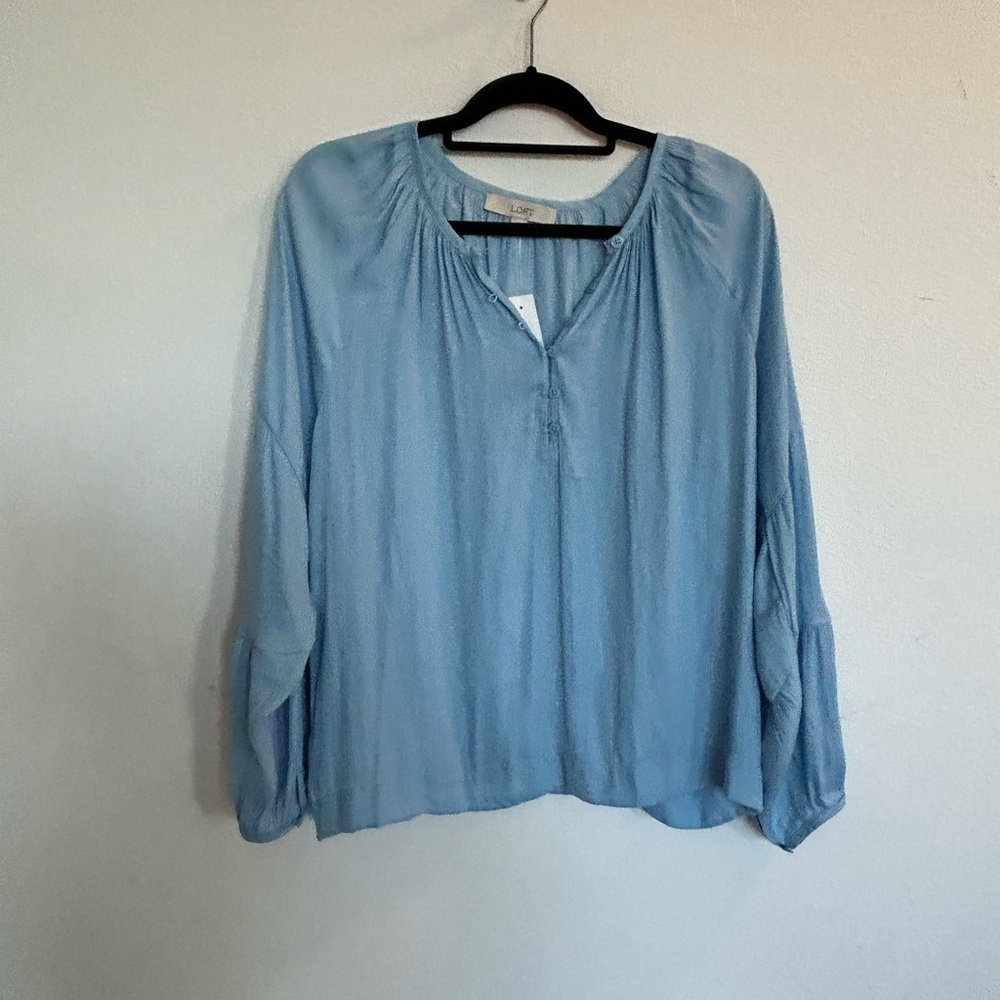 Loft Women’s Light Blue Peasant Top with Long Sleeves. 

NWT
Size M